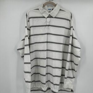 The Regal Rugby Mens 2XT White Grey Striped Long Sleeve Polo Rugby Shirt Cotton
